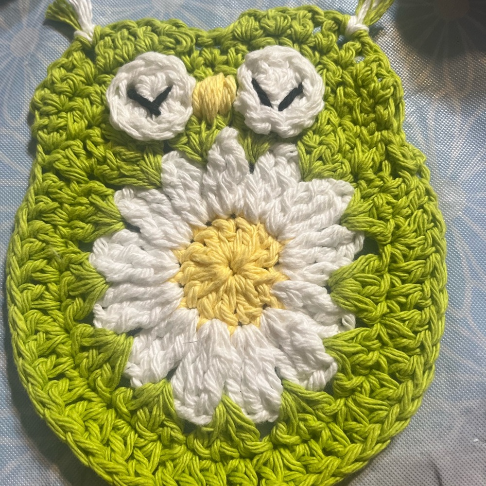Green Owl Crochet Pot Holder
